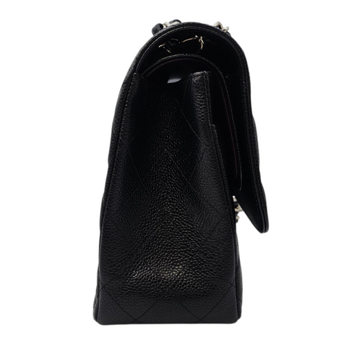 Classic (Double Flap) Jumbo Black Shoulder Bag in Caviar Leather Silver hardware