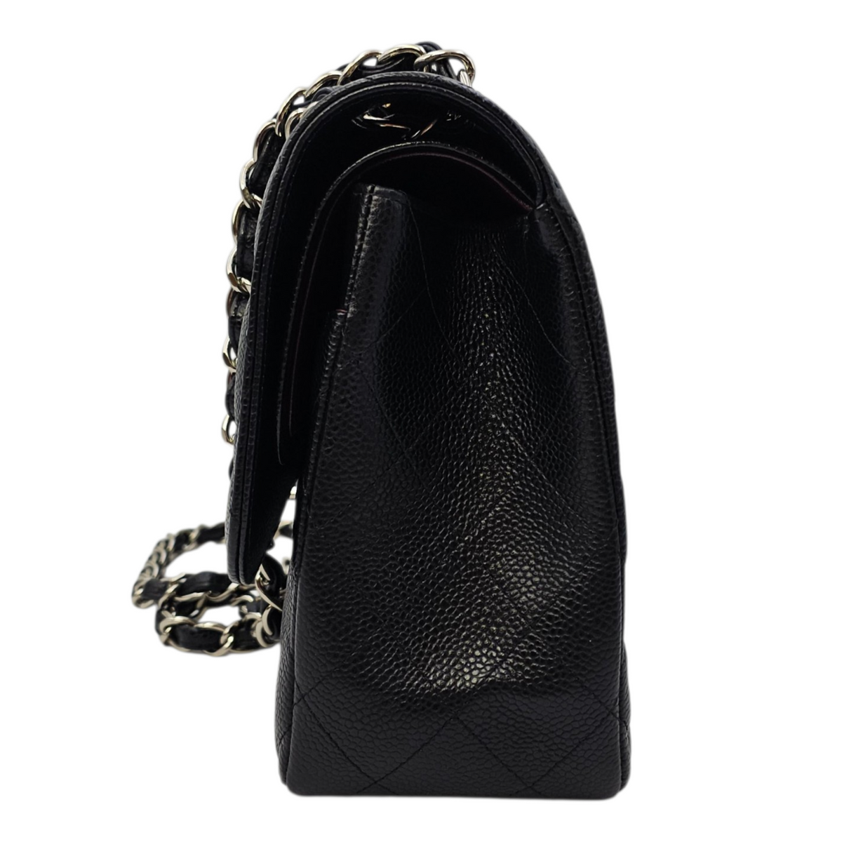 Classic (Double Flap) Jumbo Black Shoulder Bag in Caviar Leather Silver hardware