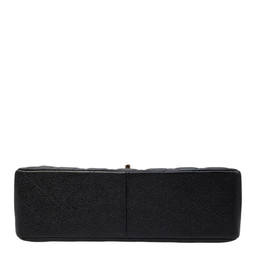 Classic (Double Flap) Jumbo Black Shoulder Bag in Caviar Leather Silver hardware