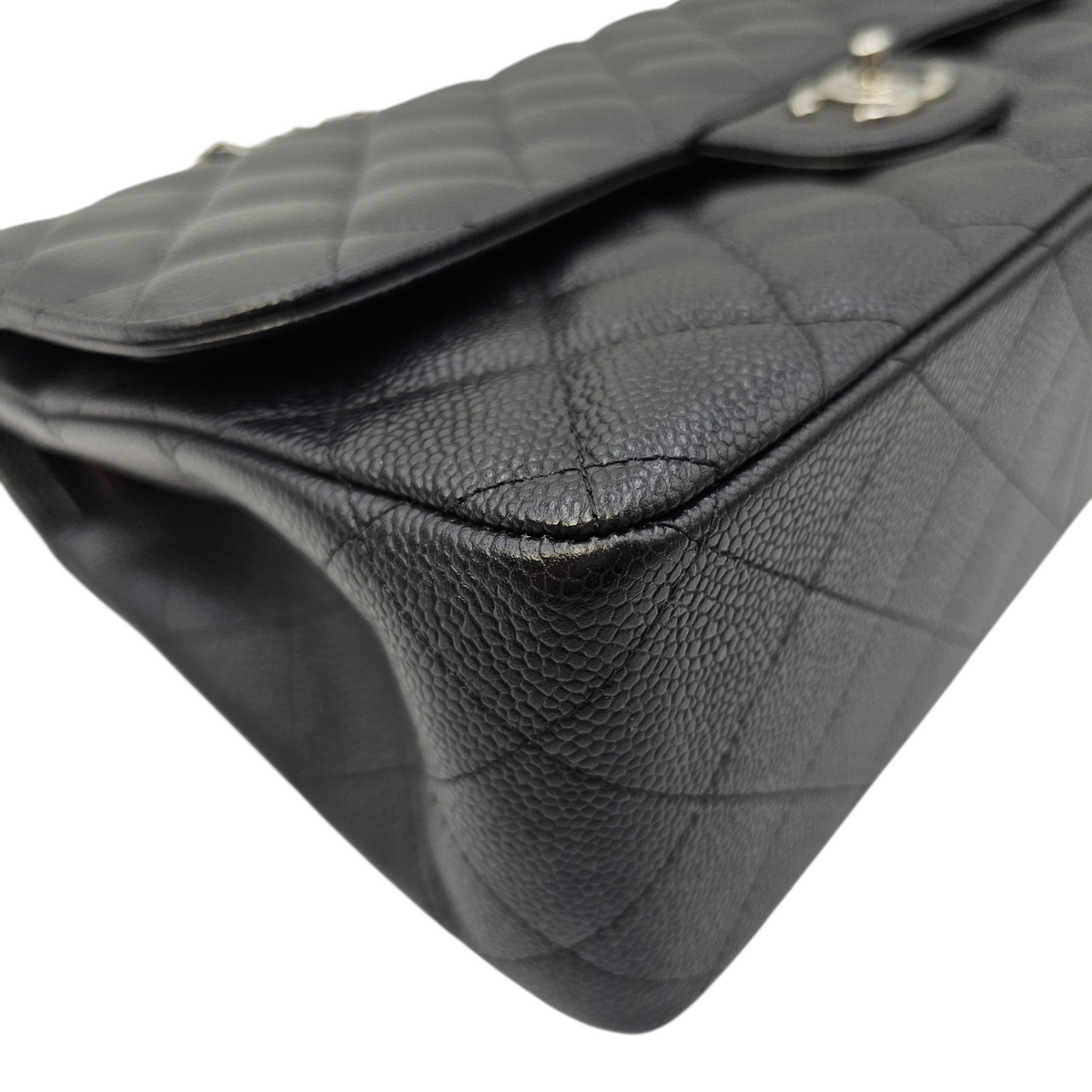 Classic (Double Flap) Jumbo Black Shoulder Bag in Caviar Leather Silver hardware
