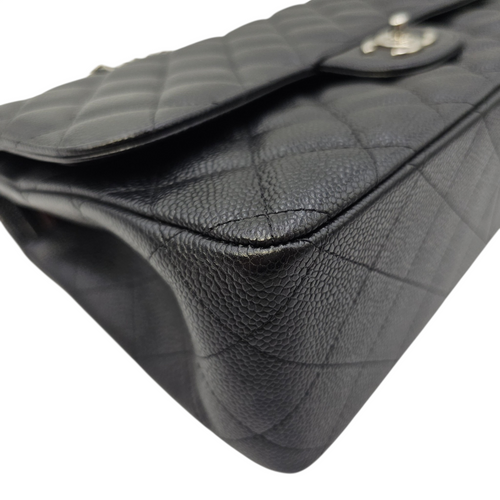 Classic (Double Flap) Jumbo Black Shoulder Bag in Caviar Leather Silver hardware