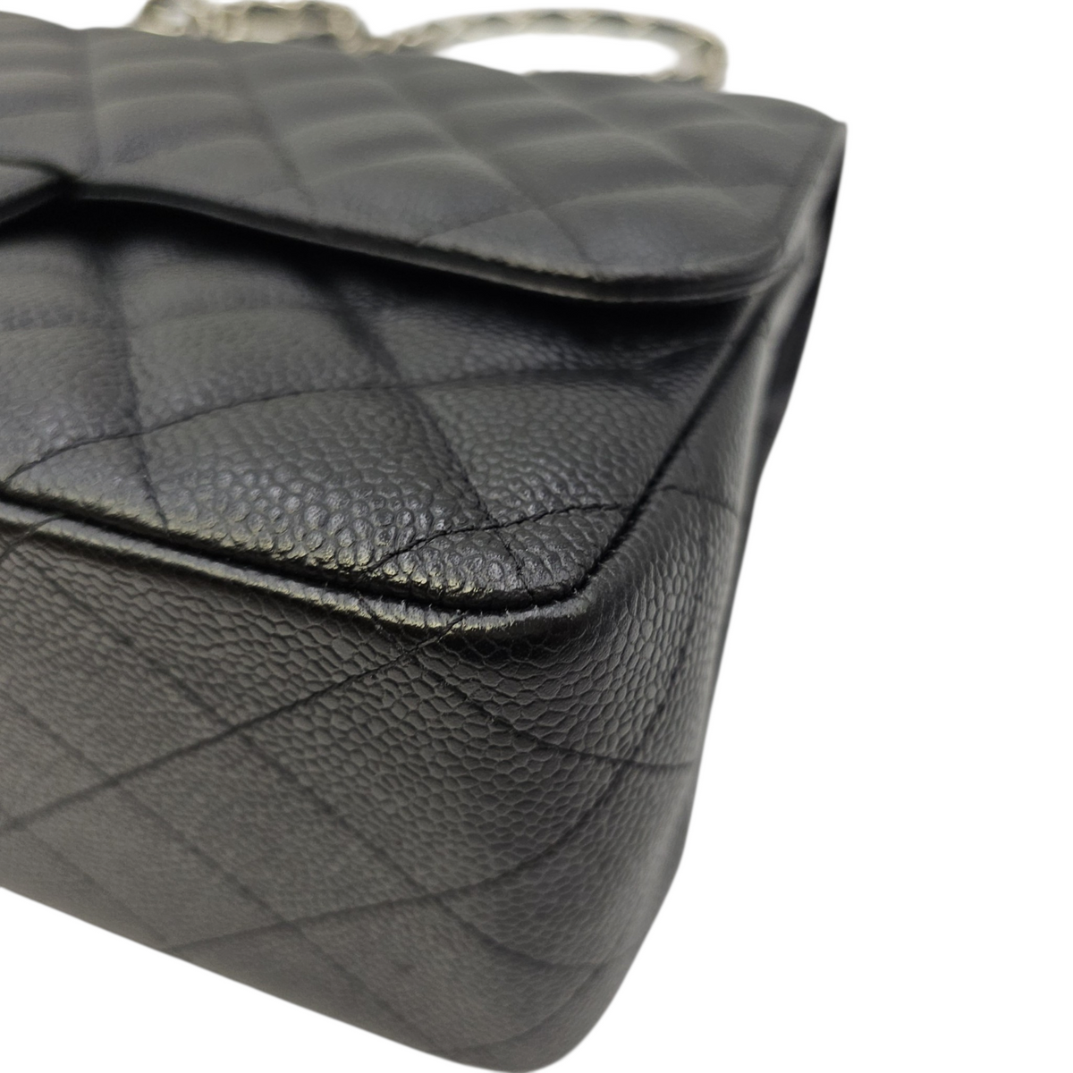 Classic (Double Flap) Jumbo Black Shoulder Bag in Caviar Leather Silver hardware