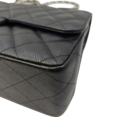 Classic (Double Flap) Jumbo Black Shoulder Bag in Caviar Leather Silver hardware