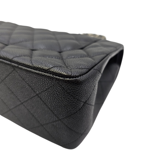Classic (Double Flap) Jumbo Black Shoulder Bag in Caviar Leather Silver hardware