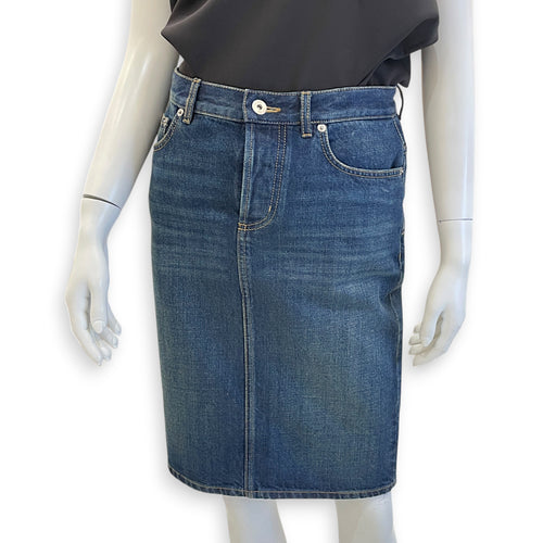 Straight Cut Denim Skirt  36 Blue Ready-To-Wear in Denim Silver hardware