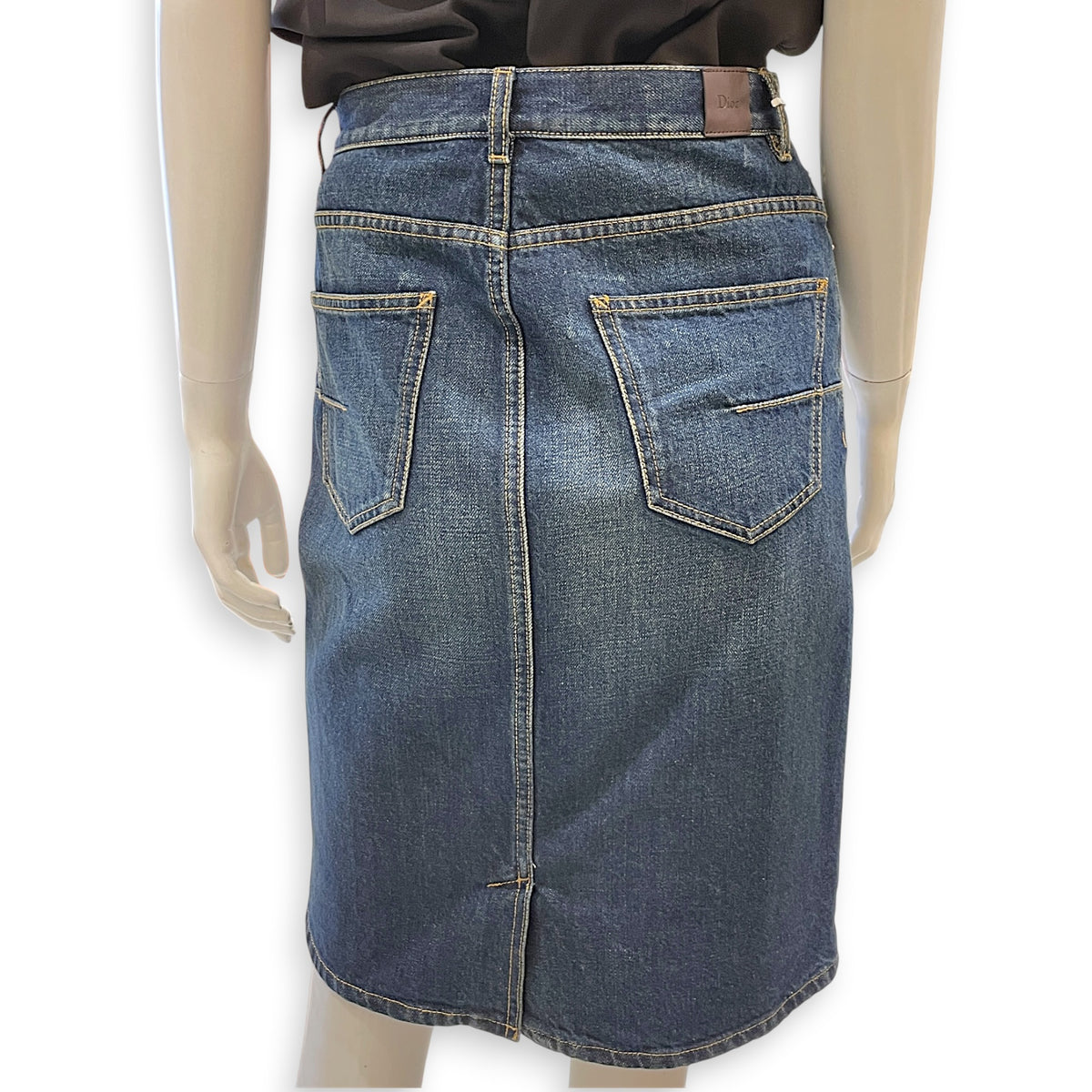Straight Cut Denim Skirt  36 Blue Ready-To-Wear in Denim Silver hardware