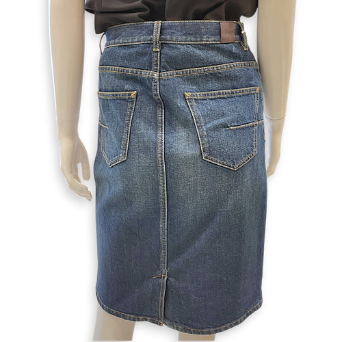 Straight Cut Denim Skirt  36 Blue Ready-To-Wear in Denim Silver hardware
