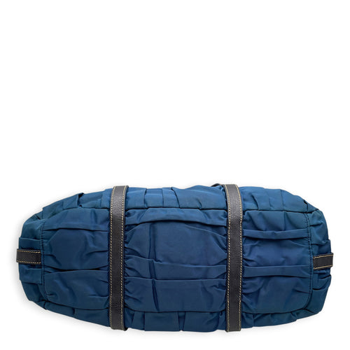Tessuto Gaufre  Blue Top Handle Bag in Nylon Gold hardware
