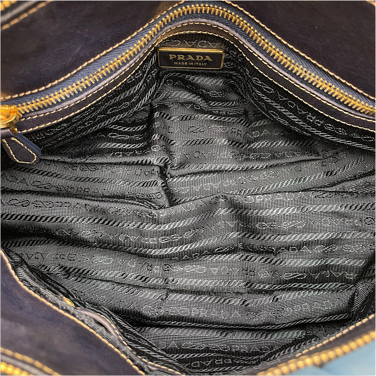 Tessuto Gaufre  Blue Top Handle Bag in Nylon Gold hardware