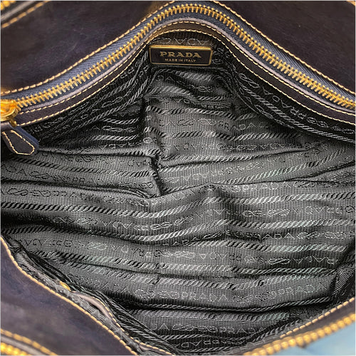 Tessuto Gaufre  Blue Top Handle Bag in Nylon Gold hardware