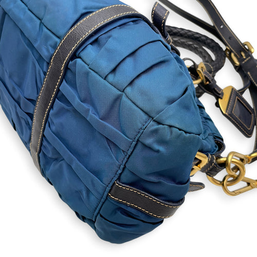 Tessuto Gaufre  Blue Top Handle Bag in Nylon Gold hardware