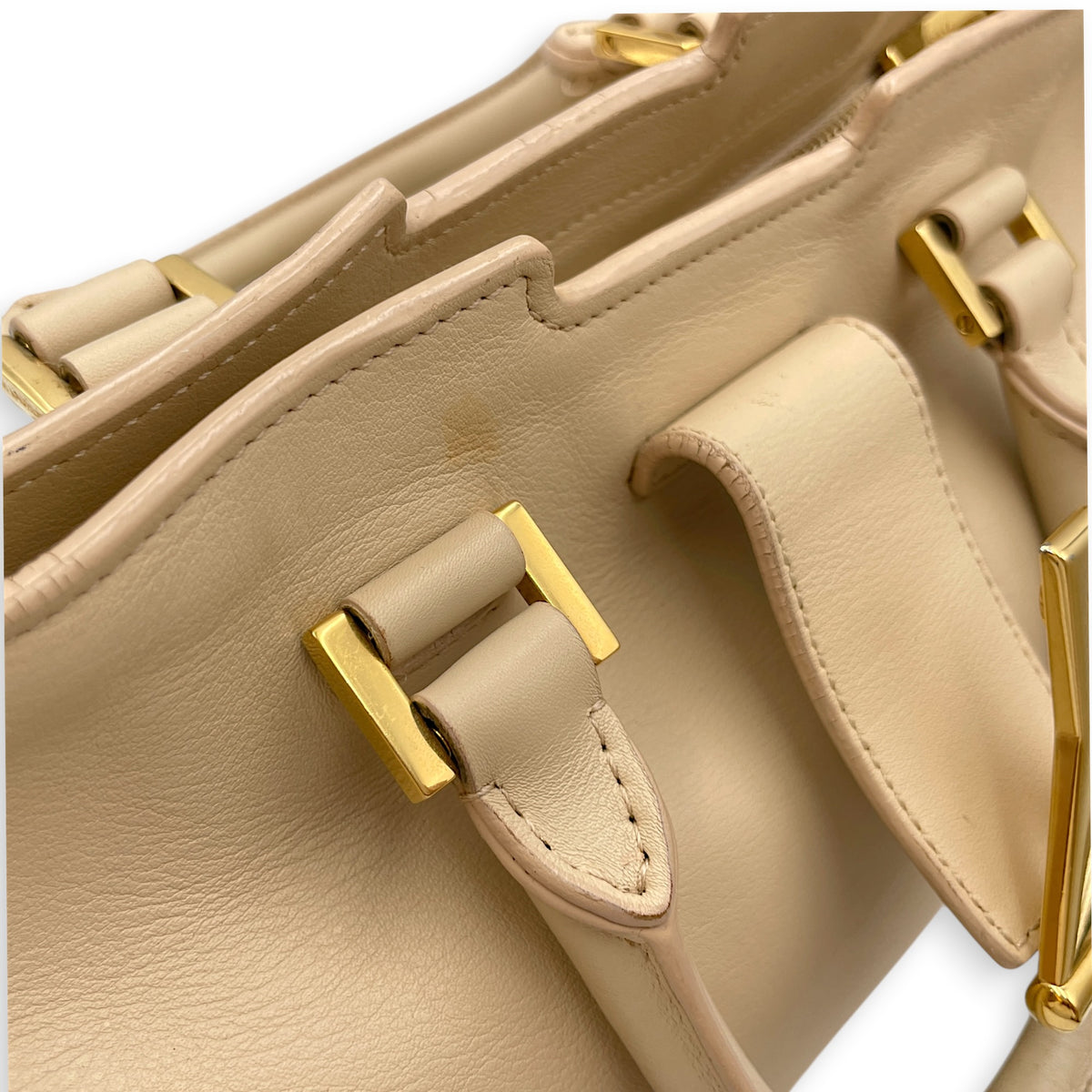 Cabas Chyc  Beige Top Handle Bag in Calfskin Gold hardware