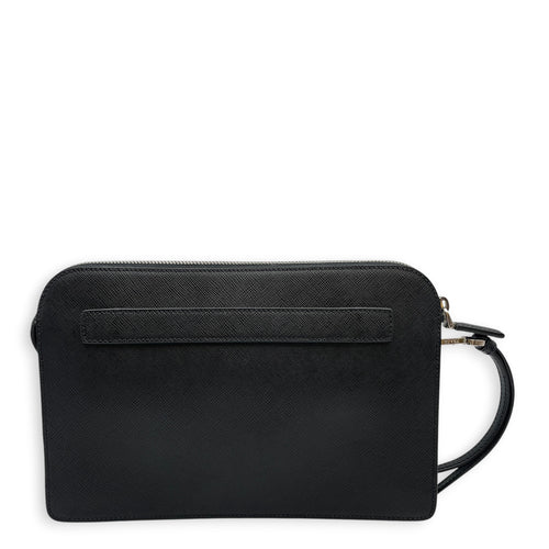 Porter Pouch  Black Clutch in Saffiano Leather Silver hardware