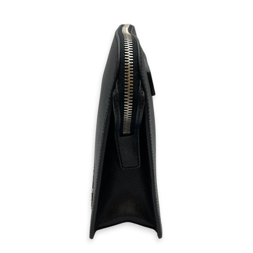 Porter Pouch  Black Clutch in Saffiano Leather Silver hardware