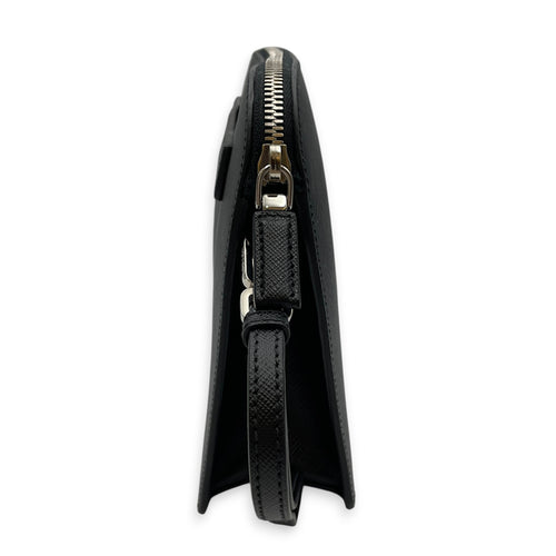 Porter Pouch  Black Clutch in Saffiano Leather Silver hardware