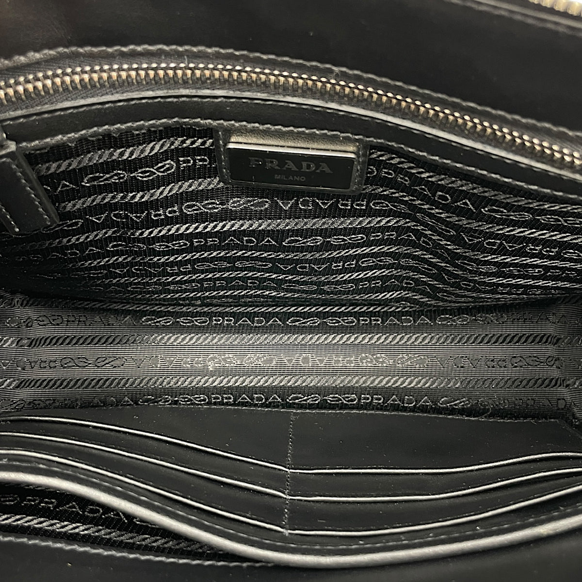 Porter Pouch  Black Clutch in Saffiano Leather Silver hardware