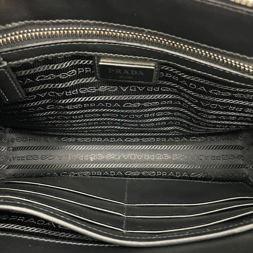 Porter Pouch  Black Clutch in Saffiano Leather Silver hardware