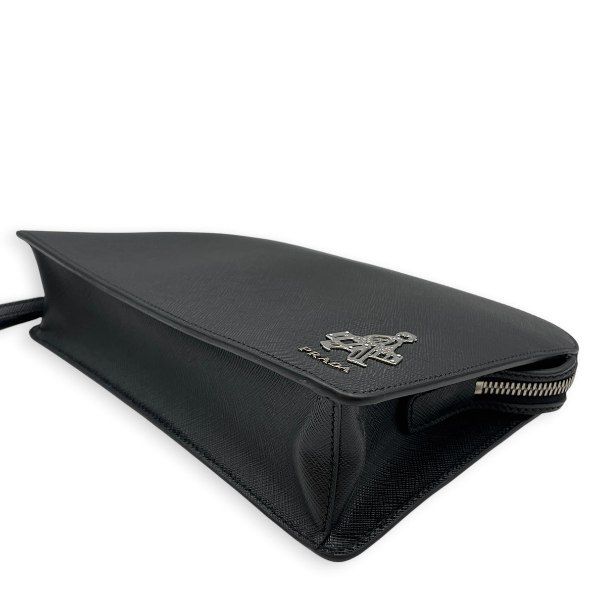 Porter Pouch  Black Clutch in Saffiano Leather Silver hardware
