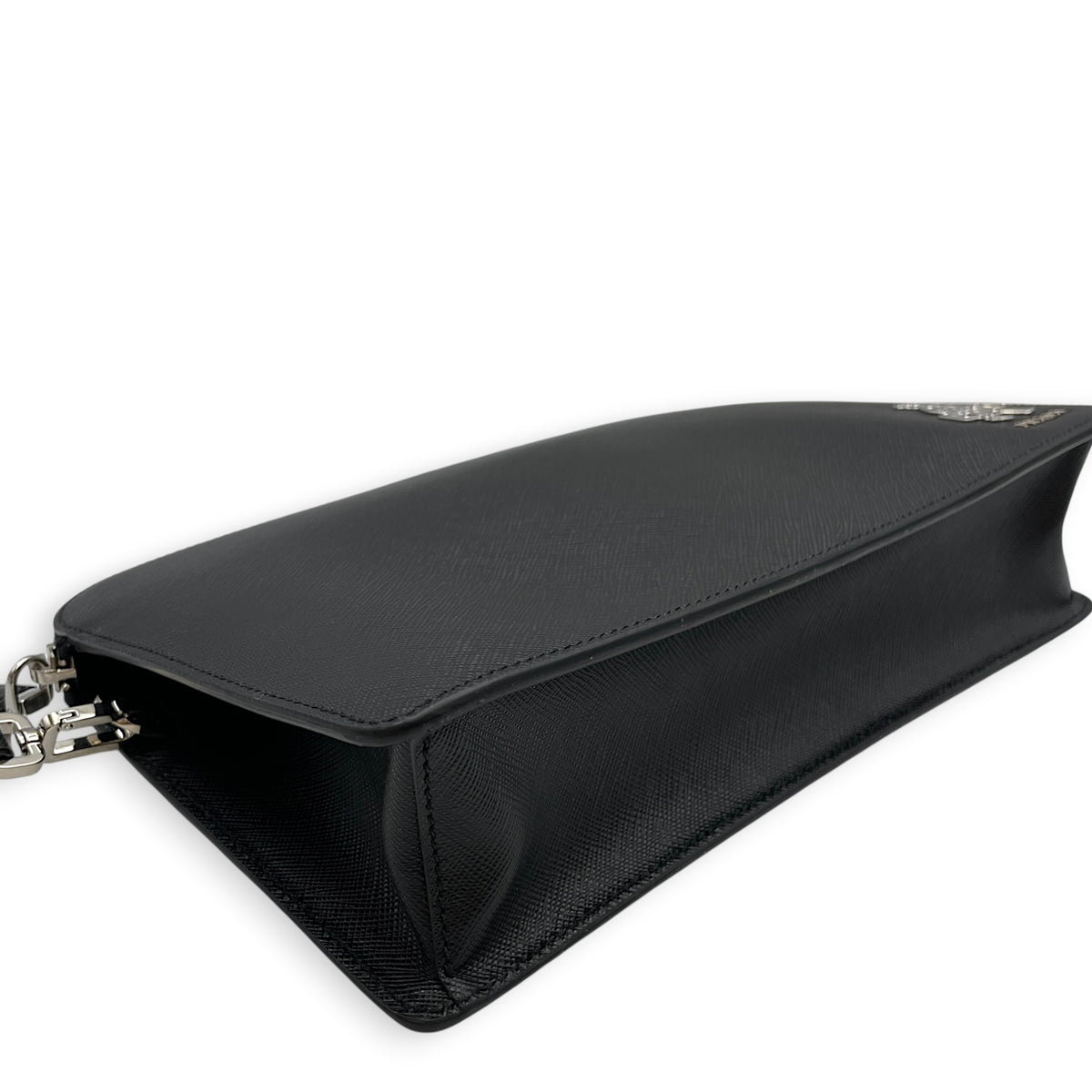 Porter Pouch  Black Clutch in Saffiano Leather Silver hardware