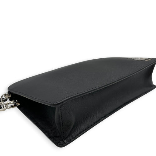 Porter Pouch  Black Clutch in Saffiano Leather Silver hardware