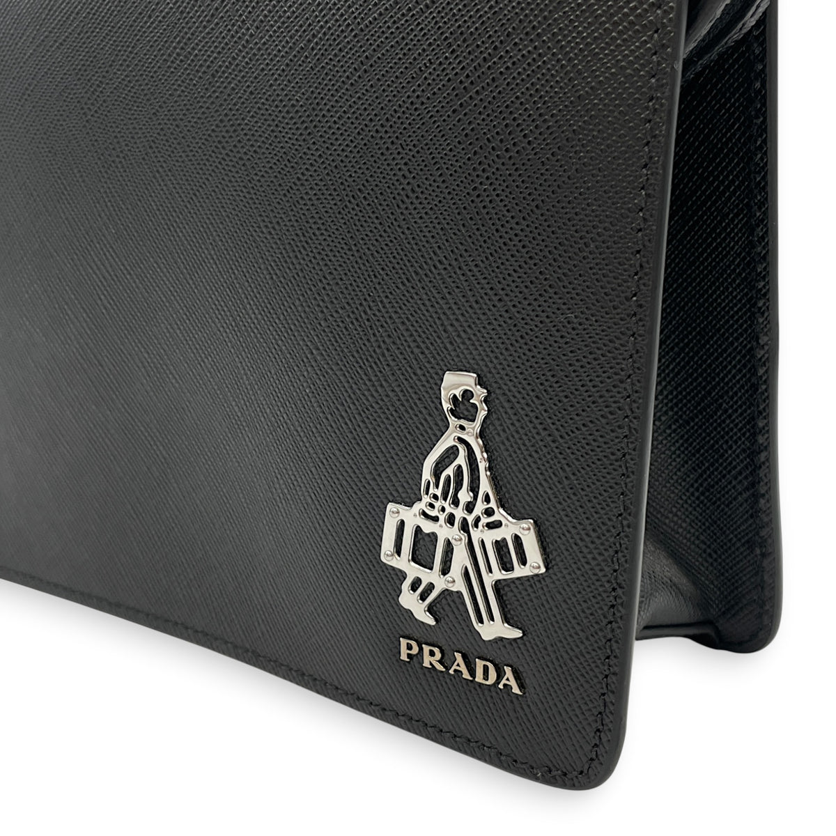 Porter Pouch  Black Clutch in Saffiano Leather Silver hardware
