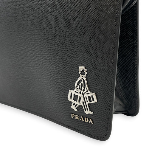 Porter Pouch  Black Clutch in Saffiano Leather Silver hardware