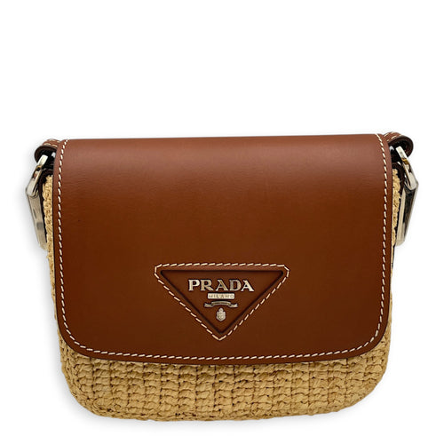 Raffia and Vitello  Beige Crossbody Bag in Raffia Silver hardware