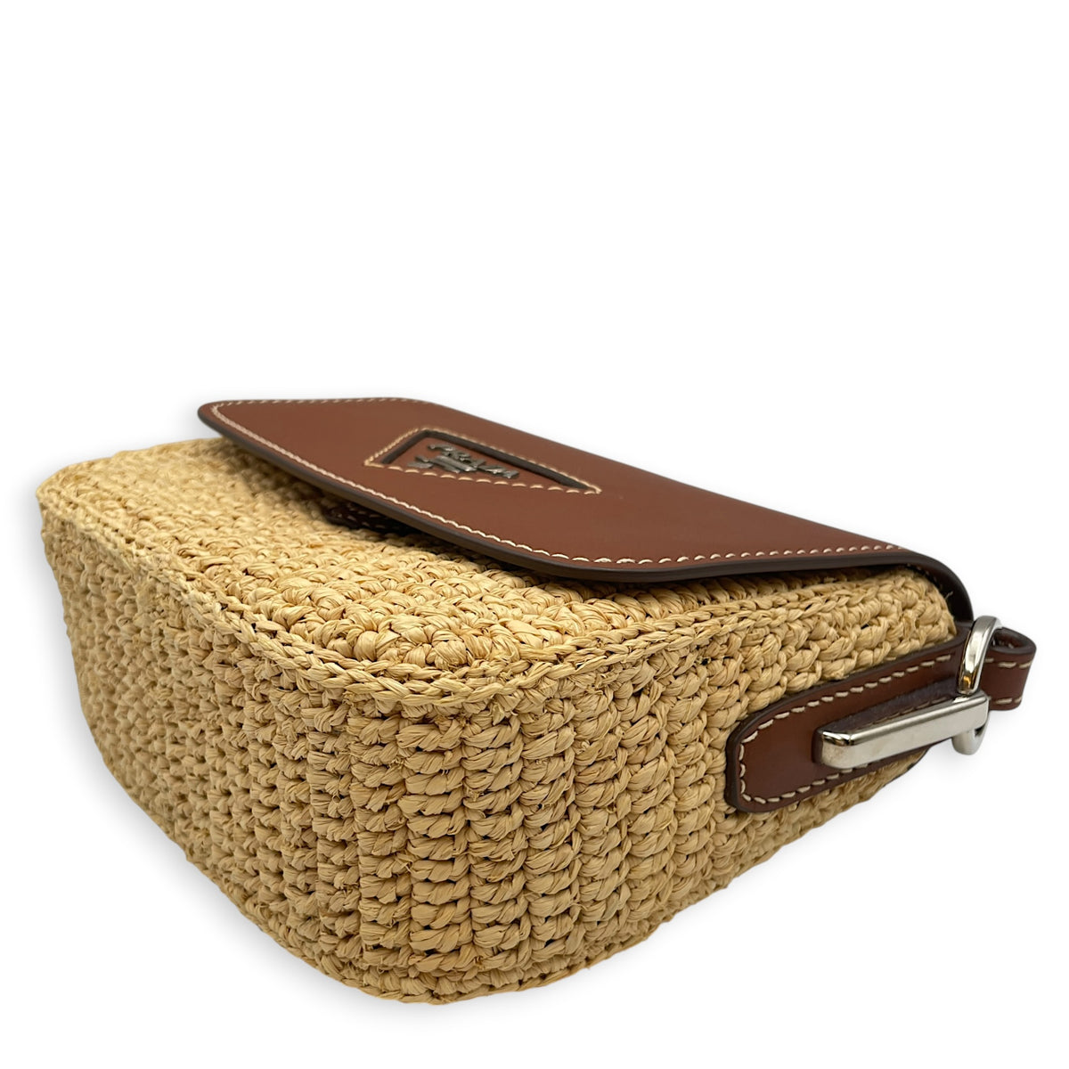 Raffia and Vitello  Beige Crossbody Bag in Raffia Silver hardware