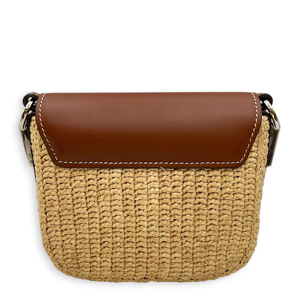 Raffia and Vitello  Beige Crossbody Bag in Raffia Silver hardware