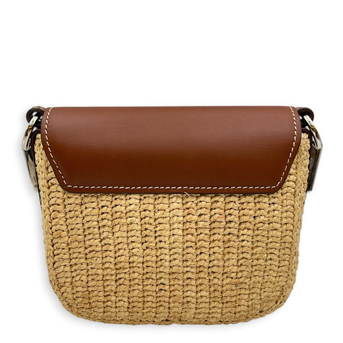 Raffia and Vitello  Beige Crossbody Bag in Raffia Silver hardware