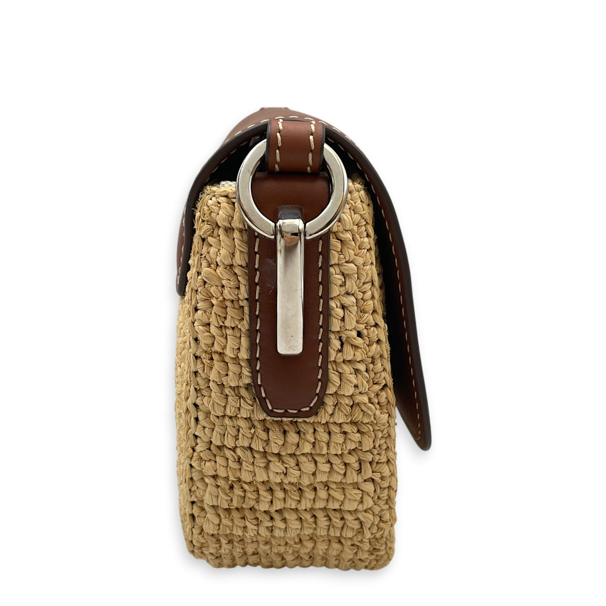 Raffia and Vitello  Beige Crossbody Bag in Raffia Silver hardware