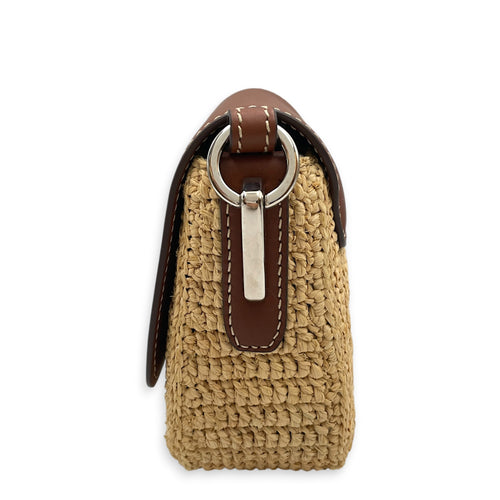 Raffia and Vitello  Beige Crossbody Bag in Raffia Silver hardware