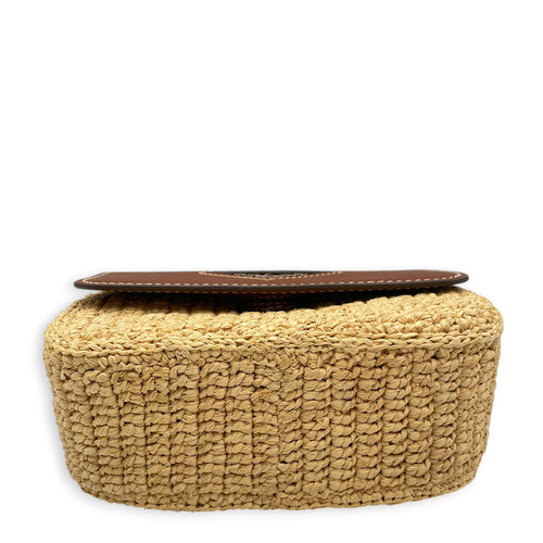 Raffia and Vitello  Beige Crossbody Bag in Raffia Silver hardware