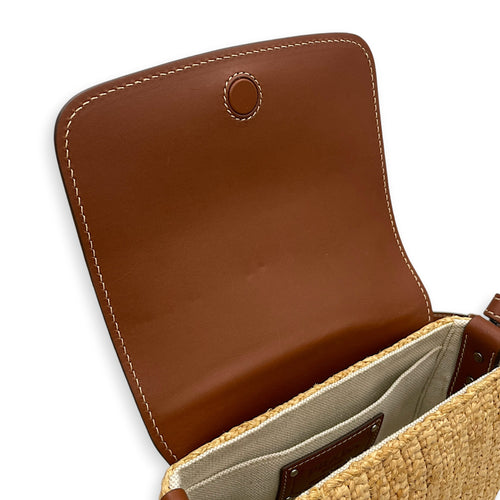 Raffia and Vitello  Beige Crossbody Bag in Raffia Silver hardware