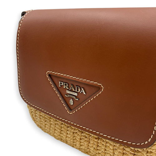 Raffia and Vitello  Beige Crossbody Bag in Raffia Silver hardware