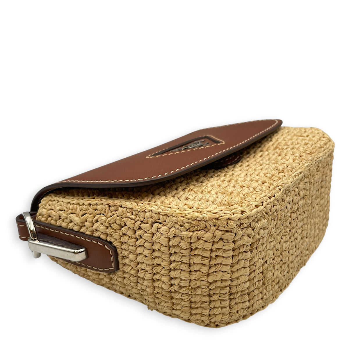 Raffia and Vitello  Beige Crossbody Bag in Raffia Silver hardware