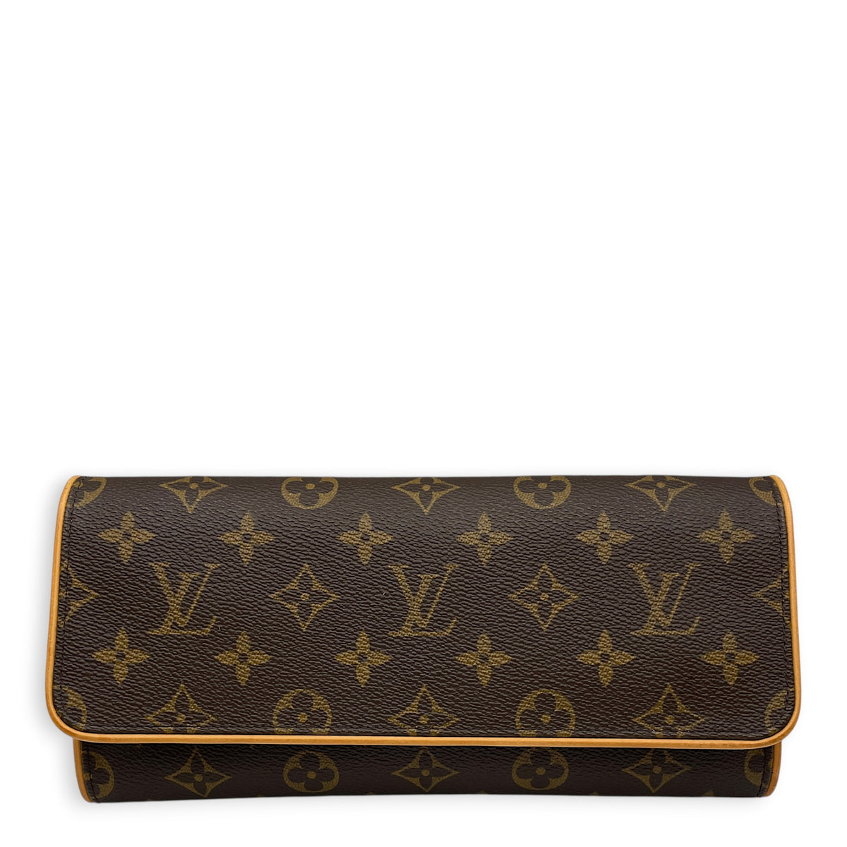 Pochette Brown Crossbody Bag in Monogram Coated Canvas Gold hardware