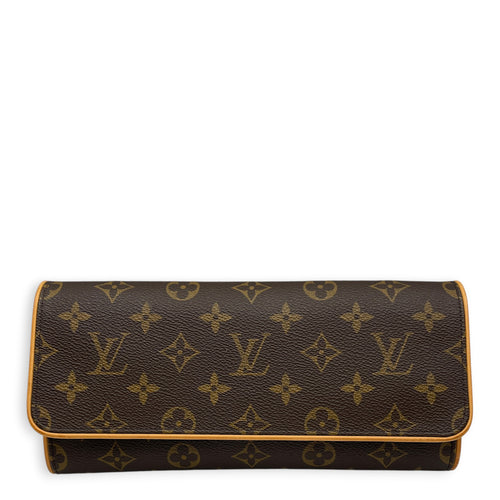 Pochette Brown Crossbody Bag in Monogram Coated Canvas Gold hardware