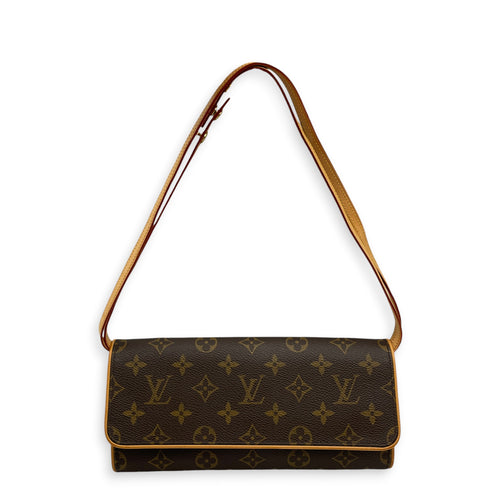 Pochette Brown Crossbody Bag in Monogram Coated Canvas Gold hardware