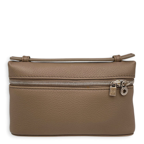 Extra Pocket Mini Brown Crossbody Bag in Calfskin Silver hardware