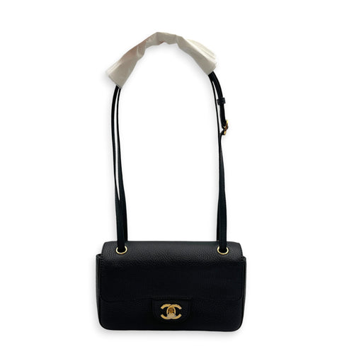 Mini Maxi Flap Black Shoulder Bag in Calfskin Gold hardware