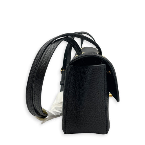 Mini Maxi Flap Black Shoulder Bag in Calfskin Gold hardware