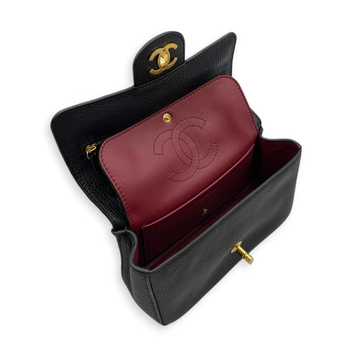 Mini Maxi Flap Black Shoulder Bag in Calfskin Gold hardware