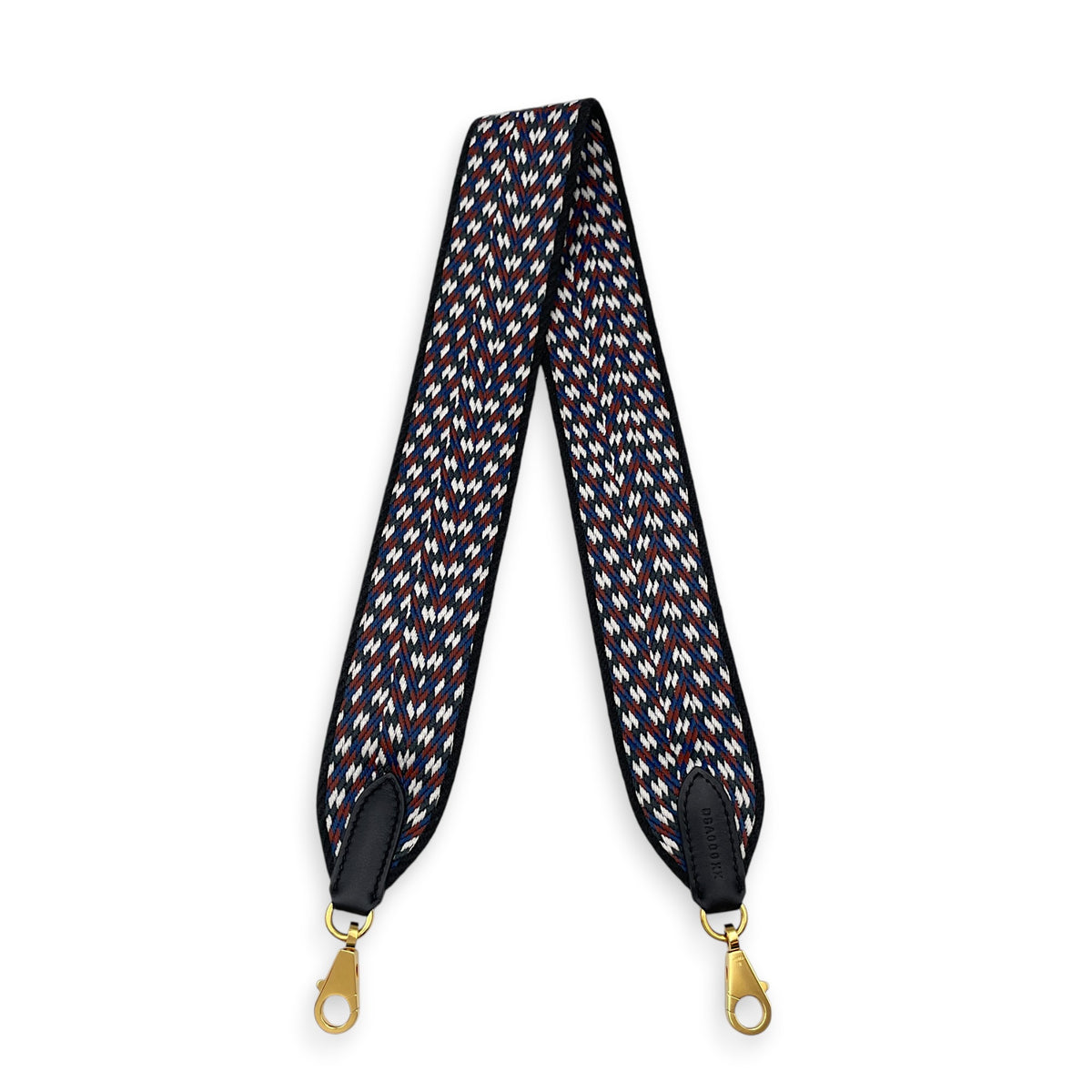 Zig Zag Sanglencavale 50mm x 70cm Noir/Blanc/Noir Strap in Swift Gold hardware