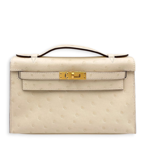 Kelly Pochette Nata in Ostrich Gold hardware