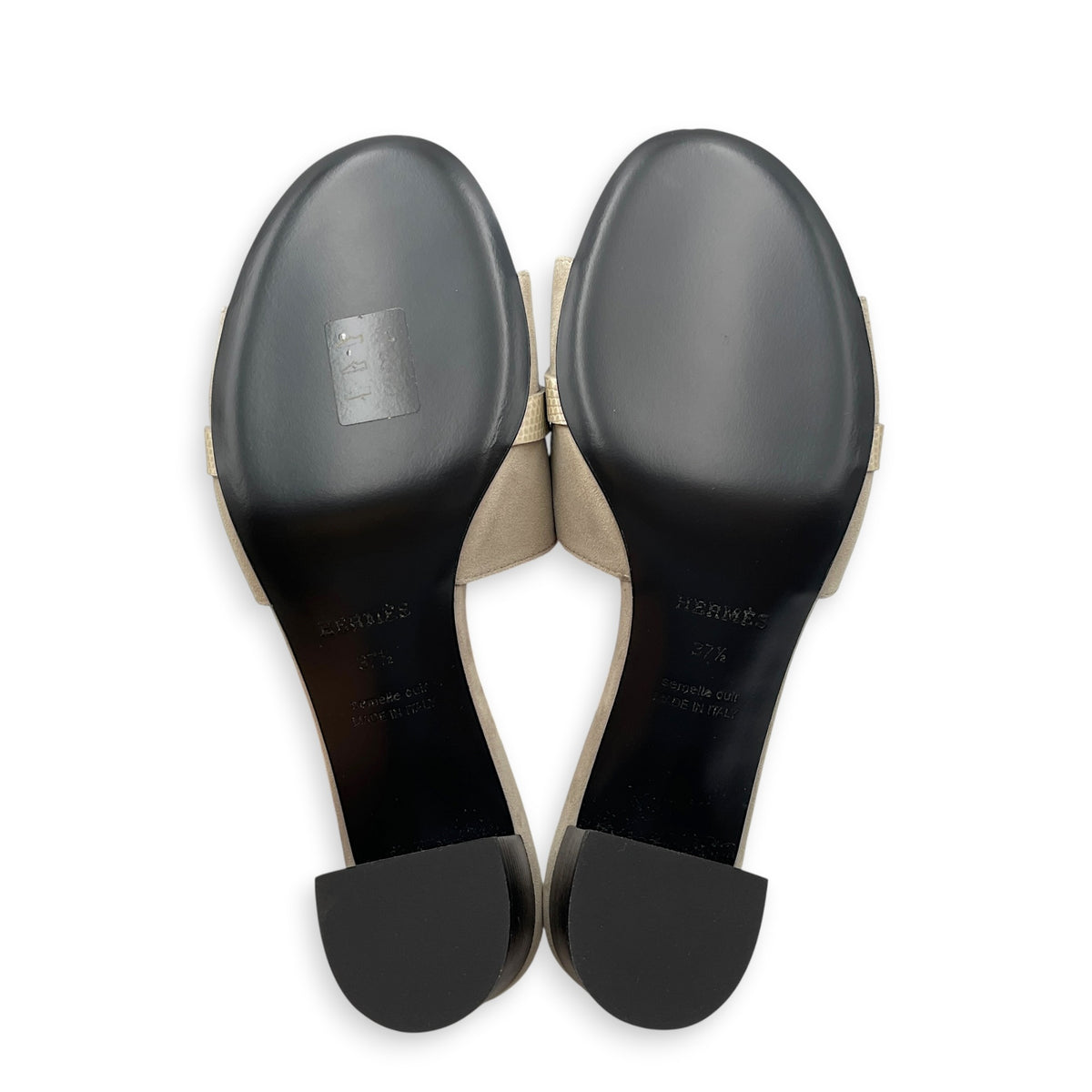 GiGi 50 37.5 Beige Galet Sandals in Suede Leather Permabrass hardware