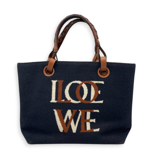 Love Anagram Logo  Small Blue Tote Bag in Wool