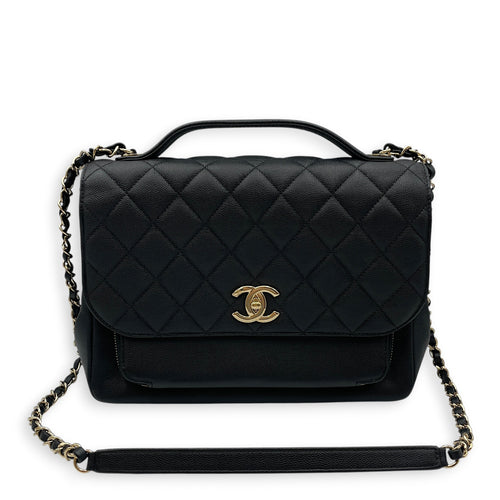Business Affinity Black Top Handle Bag in Caviar Leather Light Gold hardware
