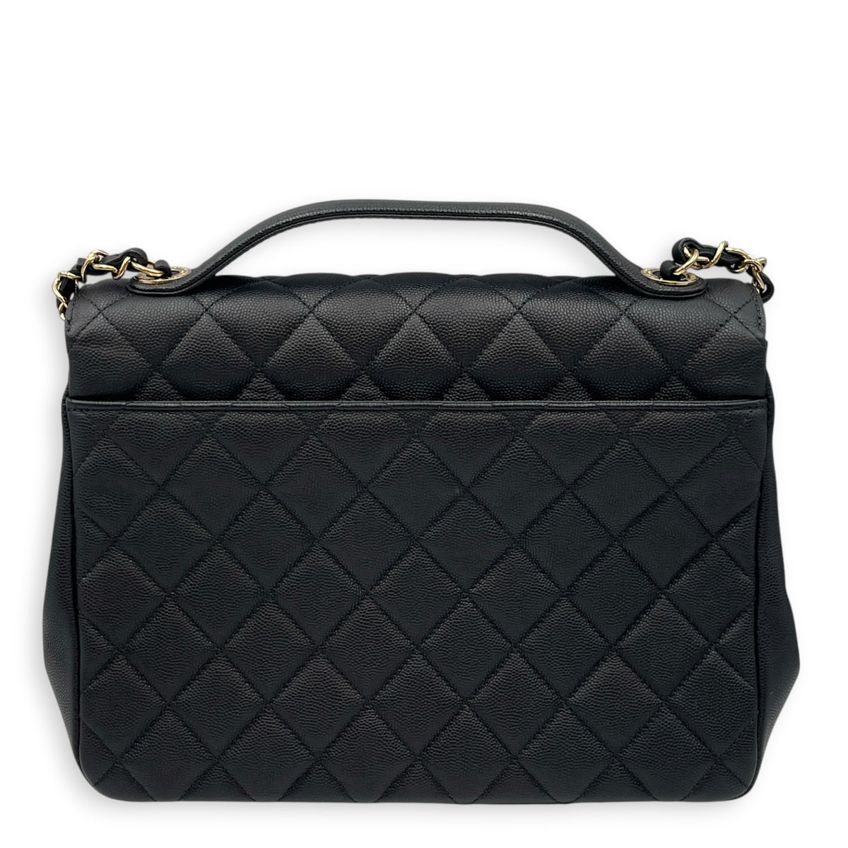 Business Affinity Black Top Handle Bag in Caviar Leather Light Gold hardware