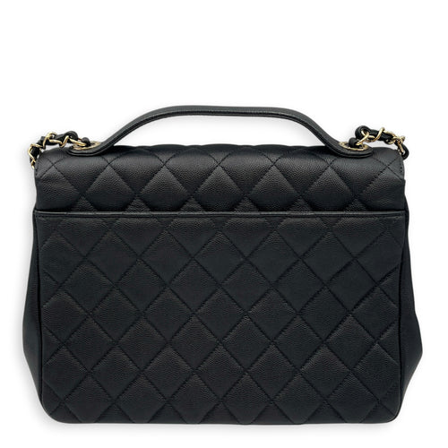 Business Affinity Black Top Handle Bag in Caviar Leather Light Gold hardware